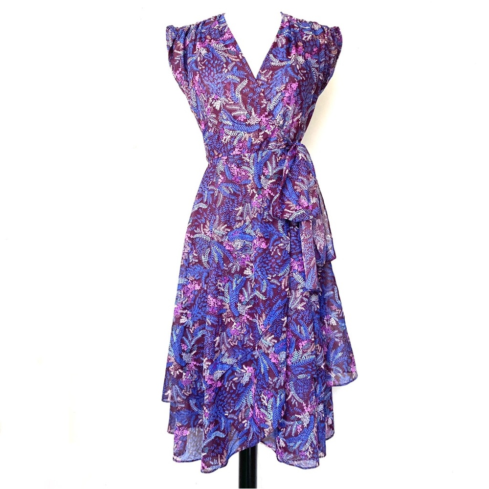 Vintage 70s poly fern leaf print wrap dress